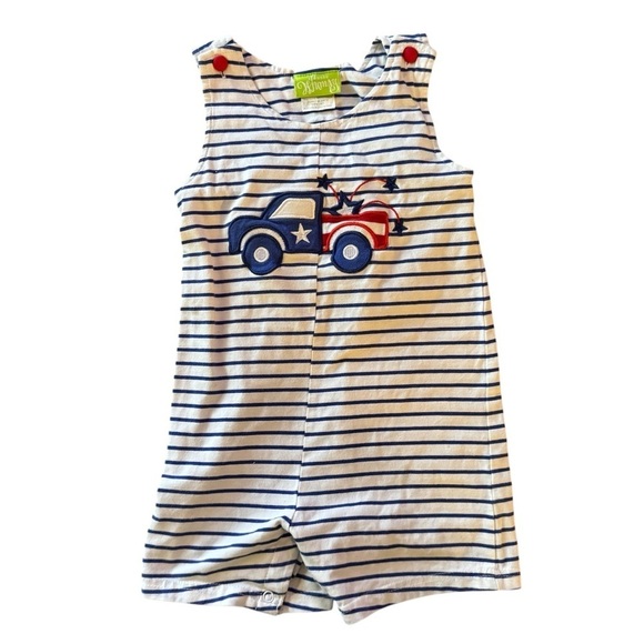 2T Fourth of July Striped Patriotic Truck Romper - Picture 1 of 6